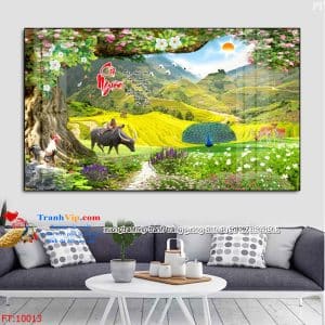 Tranh tráng gương con trâu ruộng bậc thang 10013