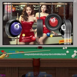 Tranh tráng gương treo quán bida billiards bi a cô gái sexy TK4