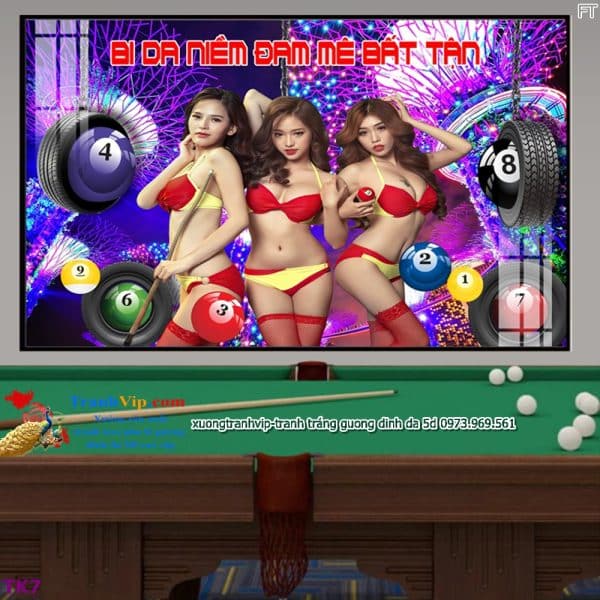 Tranh treo tường 3 cô gái sexy đánh bida billiards bi a TK7