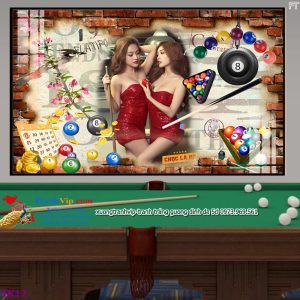 tranh trang guong trang tri quan bida billiards bi a co gai goi cam tk17